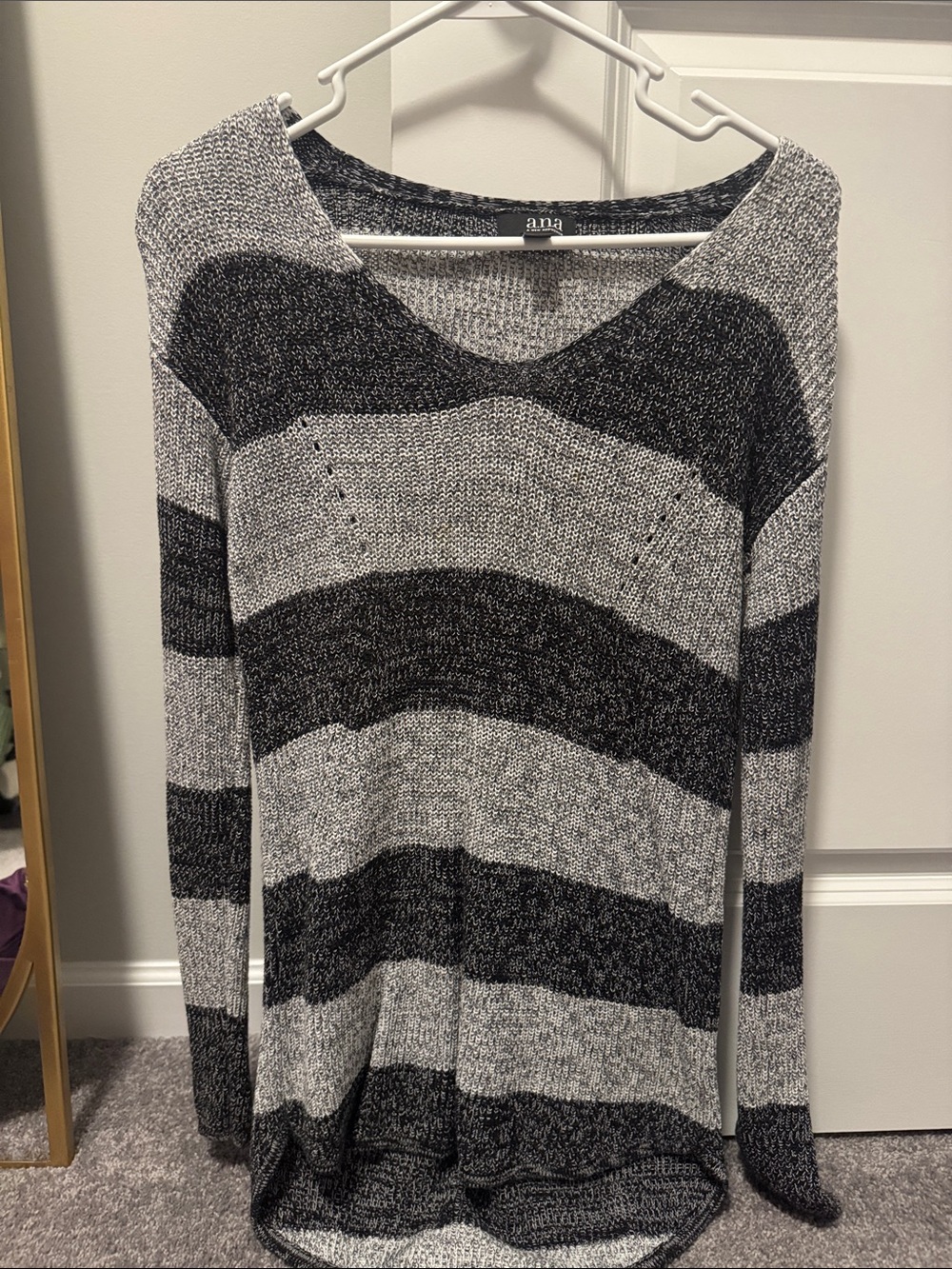 Striped Scoop Neck Sweater in Black and Gray - Casual Layering Knit